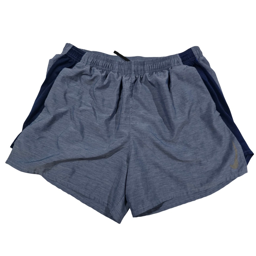 Nike Dri-FIT Womens L Running Shorts Blue Heather Navy Mesh Side Panel Pockets